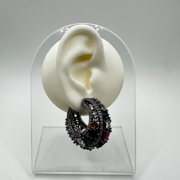 Statement cz rhinestone, possible gemstones in black "silver" earrings! - Picture 12 of 15